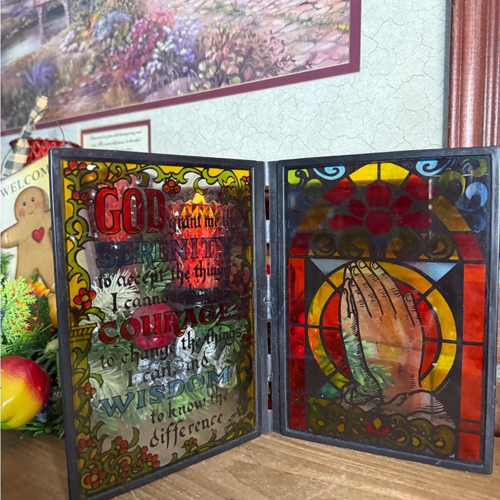 Vintage 1997 Catholic Stained Glass Serenity Prayer Panel Home Decor - Picture 8 of 8